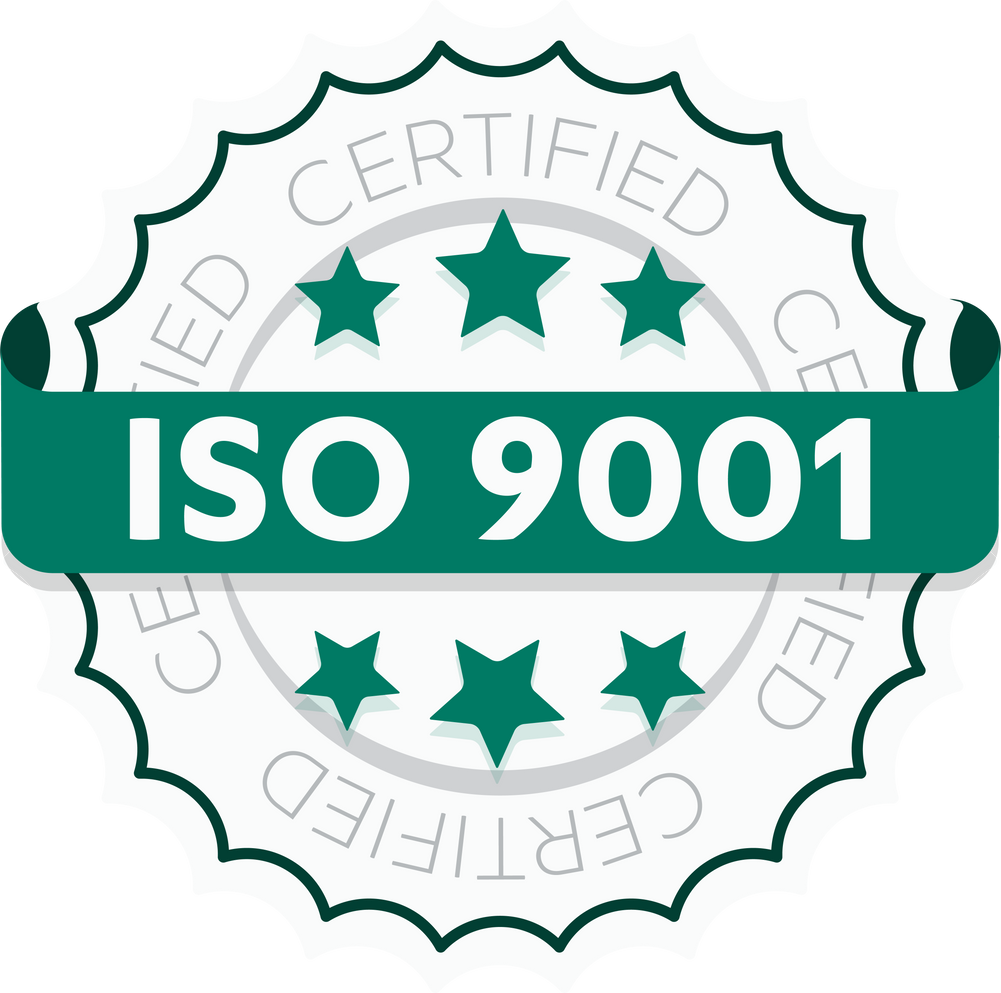 ISO 9001 certified sign. Environmental management system international standard approved stamp. Green isolated vector icon